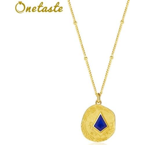 925 Sterling Silver Gold Plated Lapis Lazuli Pendant Necklace For Women Fashion Unusual Natural Stone Pendants Choker Necklaces