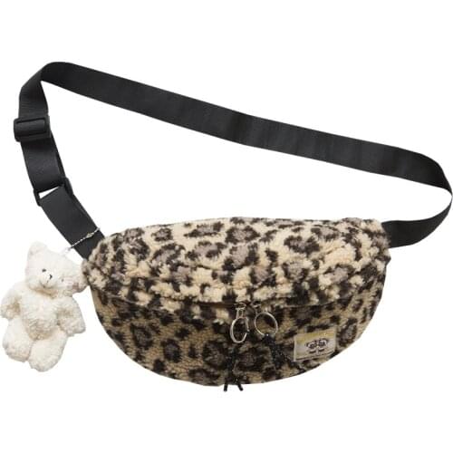 Retro Leopard Plush Chest Bag Autumn New Original Design Storage Pockets Unisex Fashion Sports Phone Bag Shoulder Bag