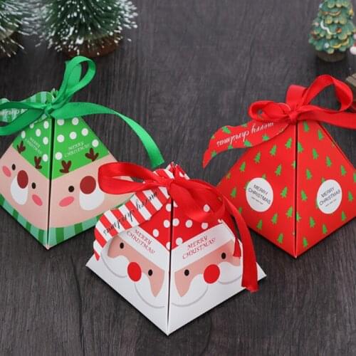 10 PCS/Set Merry Christmas Candy Biscuits Box Bag Paper Box Gift Bag Christmas Tree Gift Box With Bells Container Supplies