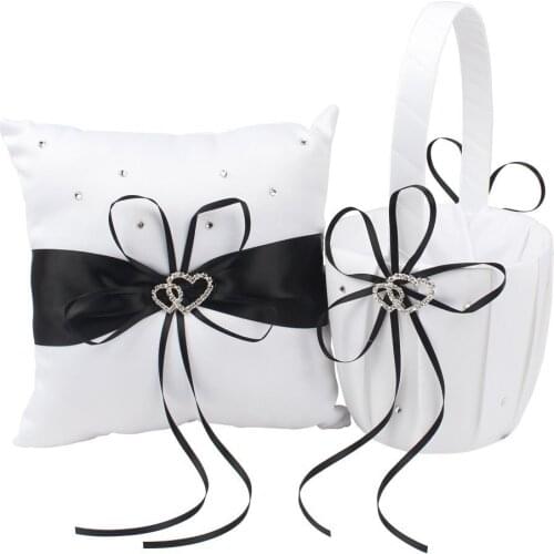 Simple Basket Pillow Set Bowknot Flower Girls Baskets And Ring Pillows Suit For Wedding Decoration Accessories Party Supplies A