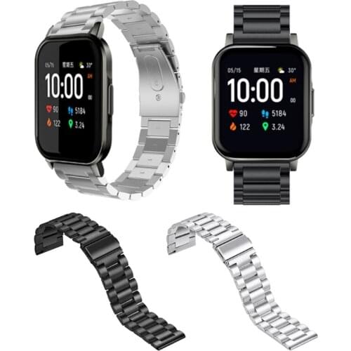 For Haylou Watch LS02 Double Snap Three Beads Solid Stainless Steel Strap E15E
