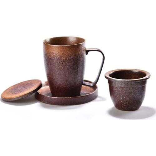Retro Water Mug Office Tea Cup Creative Handmade Kiln Ceramic Cup with Cover Filter Tea Cup