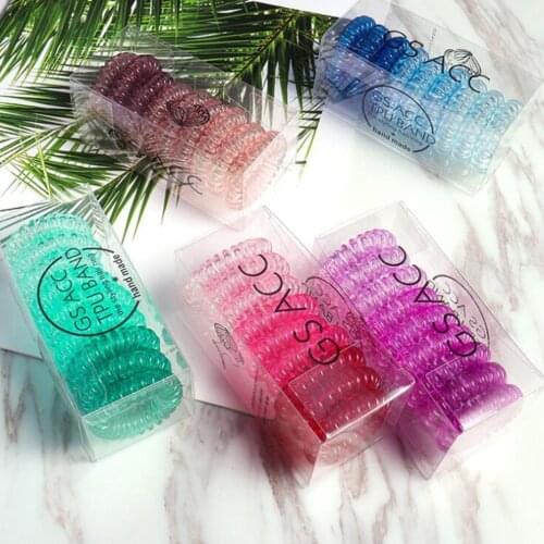 Telephone Line Hairband Elastic Gradient Color Hair Ring 9pcs/lot Women Girls Rubber Hair Tie Band with Box Hair Accessories