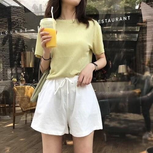 2021 New Hot Cotton Linen Shorts Women Summer Casual Home High Waist Shorts Fashion Wide Short Pants Streetwear Womens Shorts