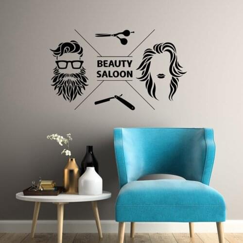 Beauty Saloon Vinyl Wall Decal Hair Salon Logo Wall Stickers Barbershop Hairdressing Stylist Sign Art Stickers Mural C136