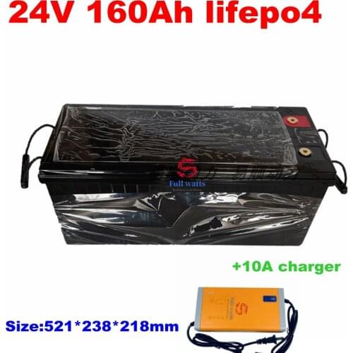 Waterproof 24V 160AH lifepo4 lithium Battery 100A BMS 4S 12.8V for motorhomes Solar energy EV AGV inverter + 10A Charger