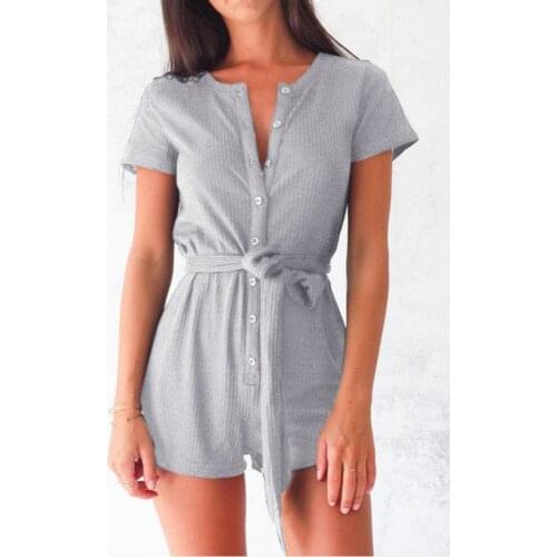 New women elegant fitness gray black blue wine red short Jumpsuits romper skinny cotton polyester Playsuits Bodysuits