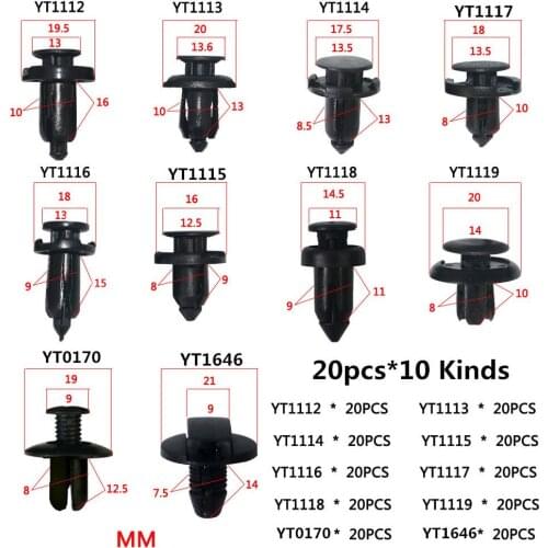 200PCS Plastic Fastener Mixed Auto Car Bumper Fastener Clips Rivet Door Panel Fender Clips Compatible with Honda Toyota Mazda