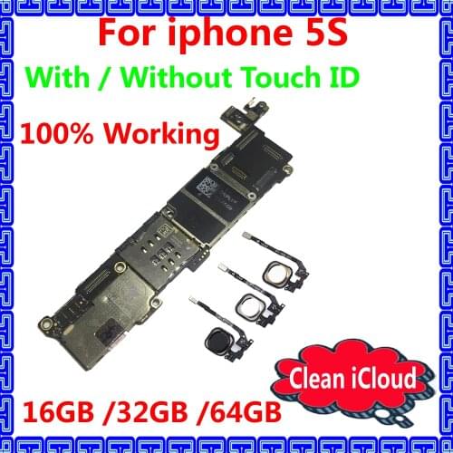 For iphone 5S good working motherboard with / without touch ID 16GB 32GB 64GB Original IOS system mainboard unlocked logic board