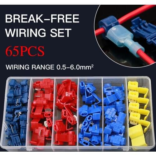 65pcs Line Connector 10-24A Terminal Joint Blue Red Quick Connection Clip Wire Crimp Splitter Lip Break Clamp Soft Distributor