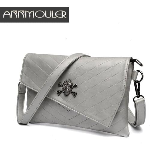Annmouler Fashion Women Shoulder Bag Pu Leather Crossbody Bag Envelop Clutch Bag Punk Style Purse Evening Bag Small Skull Bag