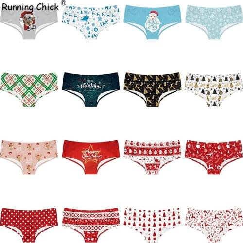 Christmas Tree Letter Snowflake Animal Print Seamless Breathable Womens Underwear Low-waisted Triangle Pants