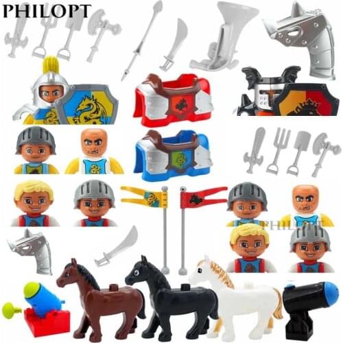 Big Building Block Bricks Military War Helmet Assembles Horse Armor Sword Fittings Flag Cannon Armor Assembly Toys For Children