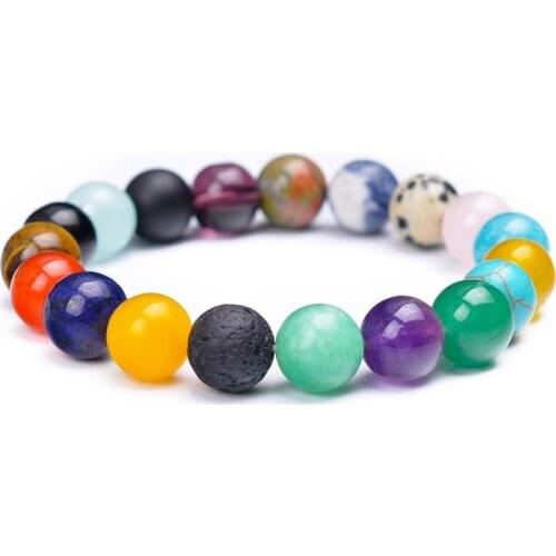 Women Men Jewelry Energy Stone Bracelet Rainbow Colorful 10mm Round Ball Beaded Handmade Natural Amethysts Agates Yoga Bracelets