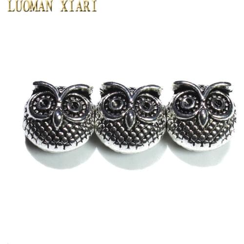 Wholesale 10pcs/20pcs Lot Charms Owl Head Spacers Beads Vintage Silvery Alloy Beads DIY For Jewelry Making Bracelet 10*10mm