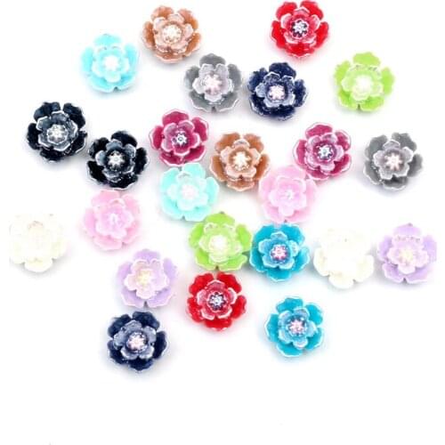 100pcs 10mm Mixed Resin Flower Decoration Crafts Flatback Cabochon Embellishments For Scrapbooking Beads Diy Accessories