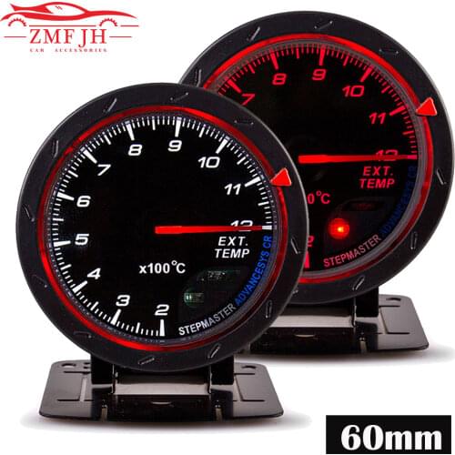 12V Racing Car 60mm Auto Car Exhaust Gas Temp Gauge EGT Temp Gauge With Red & White Light Car Meter & Sensor Black Face Holder
