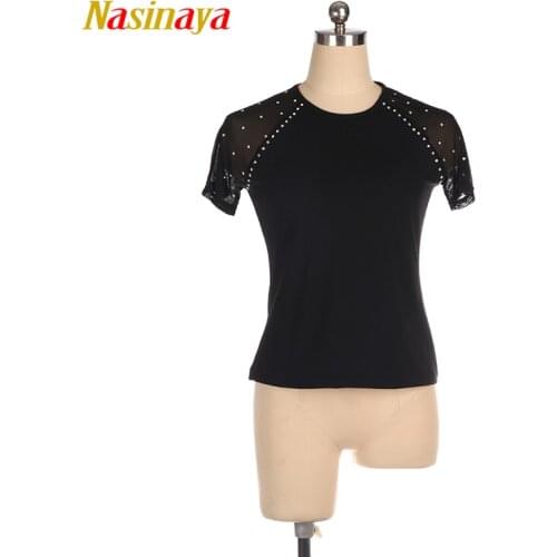 Customized Figure Skating T shirt Tops for Girl Women Adult Training Competition Ice Skating Gymnastics Short Sleeve Mesh