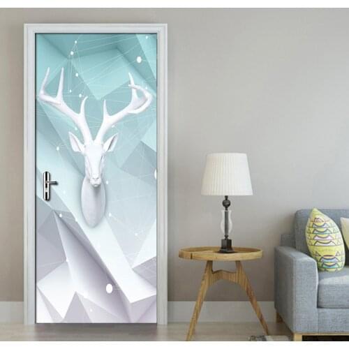 Geometry Polygon Elk Line Nordic 3D Childrens Room Living Room Bedroom Door Stickers Mural Living Room Decorating PVC Wallpaper