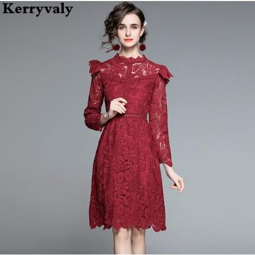Robe Vintage Court Wind Pleated Water-soluble Pink Lace Dress Women Spring Long Sleeve Gothic Midi Party Dress K8145