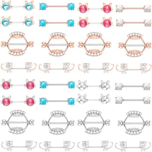 Surgical Steel Cute Cat Nipple Piercing Set 14G Crystal Nipple Ring Bulk Teeth Sexy Nipple Piercing Jewelry Lot Body Jewelry