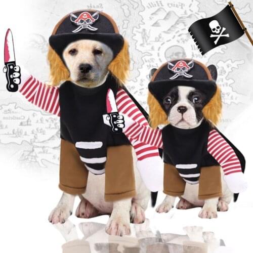 3 Pieces SetPet Dog Halloween Cosplay Costumes Dog Clothes With Long Sleeve Outfit Imitating Cutter Wig Hat