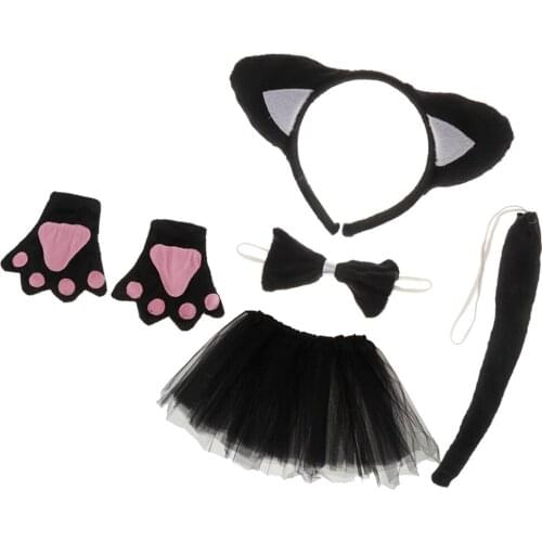 5 Pieces Black Cat Costume Outfit for Girls And Boys, Animal