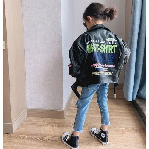 Girls Plus Velvet Thick Leather Jacket 2021 Autumn and Winter Girls and Boys Jackets Motorcycle Hip-hop