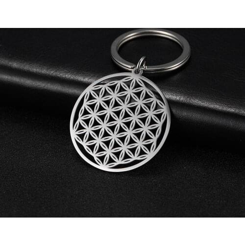 Skyrim Flower of Life Round Car Key Chain Finder Pendant for to Bag Talisman Amulet Viking Stainless Steel Keyring for Gift