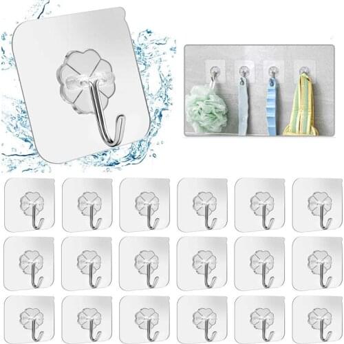 20Pcs Self Adhesive Wall Hooks Hanger Transparent Strong Hanging Hook Suction Heavy Load Rack Cup Sucker for Kitchen Bathroom