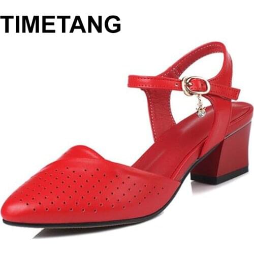 TIMETANGsummer new high quality hollow hollow cowhide sandals women sandals fashion elegant high heels sandals big size sandals