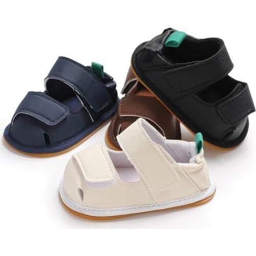 Summer baby boy solid color rubber sole non-slip initial baby indoor and outdoor PU anti-skid magic shoes