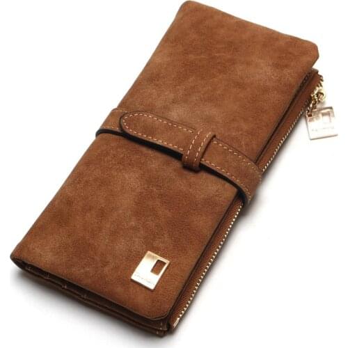 Bestselling retro abrasive leather two fold pull belt long purse ladies wallet
