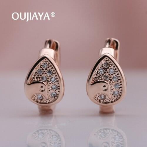 Oujiaya Small Micro Wax Inlay Natural Zircon Drop earrings Bird head 585 Rose Gold Wedding Dangle Square Fashion hot sell A220