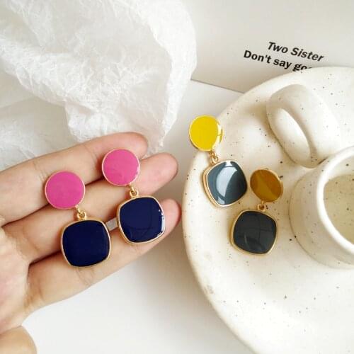 Fashion metal circular square stud earrings female retro contracted geometric earrings Classic Beautiful earrings for women