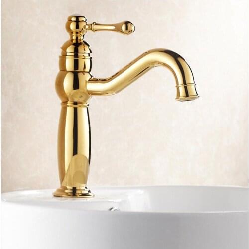 Fashion gold finish Brass material Single lever hot and cold bathroom sink faucet basin mixer taps free shipping