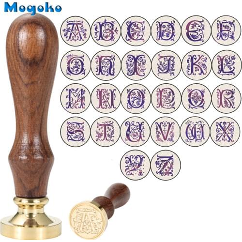 Mogoko Flower Style Sealing Wax Stamps Wooden Handle 26 Letters Alphabet A-Z Wax Badge Seal Stamp Wine Bottle Scrapbooking Decor