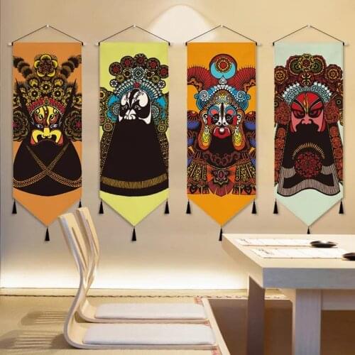 Peking Opera Character Wall Art Canvas Painting for Hotel Dining Room Decor Scroll Hanging Tapestry Chinese Style Home Decor