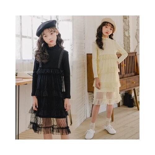 New version of 5-11 year old girl baby dress autumn and winter sweet net cake dress the big child thick velvet princess dress