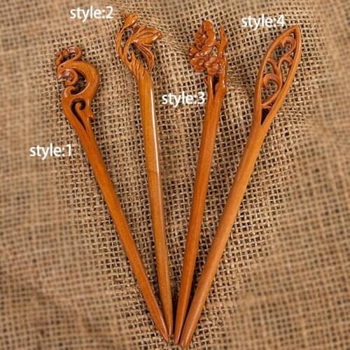 Retro Ethnic Women Lady Wooden Handmade Carved Chopstick Hair Stick Pin Wood Hair Clasp Accessories 4 style MA