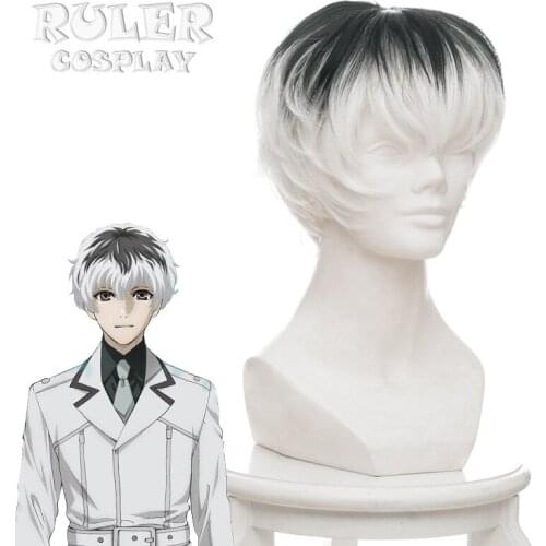 Anime Gradient Half Black Half White Short Wig Fluffy Micro-volume Wig High Temperature Heating Synthesis Cosplay Accessories