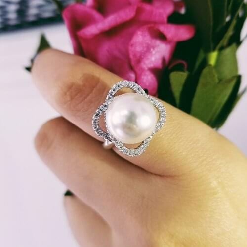 Original 925 sterling silver engagement wedding ring for women bridal finger simulated pearl jewelry sepcial unique r4206