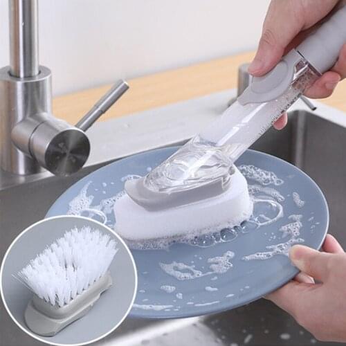 Plate Washing Brush with Liquid Dispenser Scrubber Multifunctional Kitchen Dish Pot Cleaning Brush Washing Sponge Lazy Cleaner
