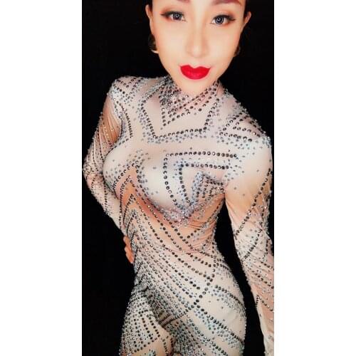 Rhinestones Sexy Bodysuit Big Legs Jumpsuits luxurious girls One-piece Stage Wear birthday Nightclub show singer dance Costume
