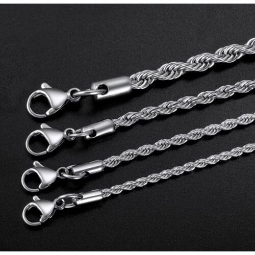 TJP Wholesale Twist Chain 18-32 inches Silver Color Stainless Steel Twist Chains Necklace Jewelry for women/men