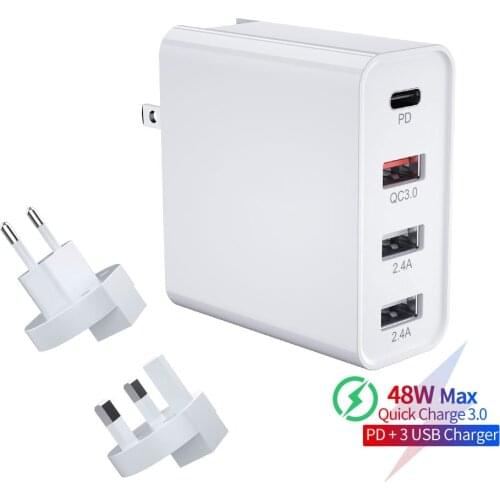 48W Multi Usb PD Charger fast charger3.0 Portable EU Plug Usbc for 8 Xiaomi Mi 9 Pro Samsung Galaxy Note 10 Plus