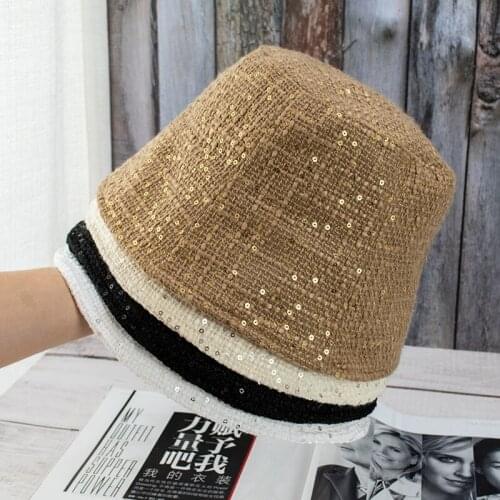 Women Bucket Hat Glitter Sequins Luminous Hip Hop Street Ladies Fisherman Cap