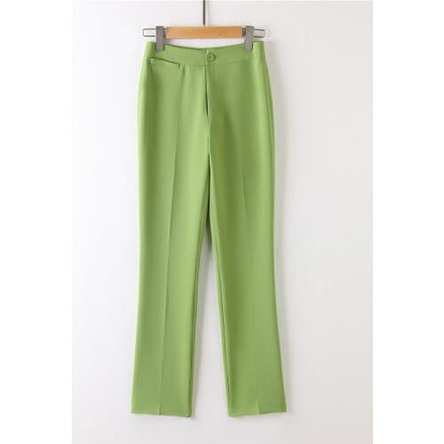 Women‘s Green Pants High Waist Fashion Office Ladies Trousers 2021 Black Chic Classic Straight Pants Female Plus Size