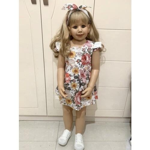 Hard Vinyl Toddler Princess Blonde Smile Girl Doll 100 CM Like Real 3-Year-Old Size Child Clothing Photo Model Dress Up Toy