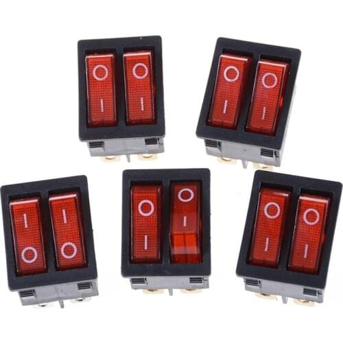 1pcs Double Boat Rocker Switch 6 Pin On-Off With Red Light 16A 125VAC Dropshipping